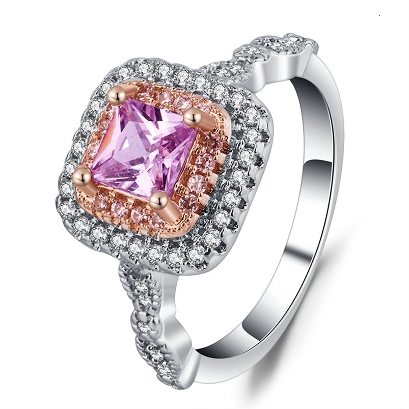 Wedding Rings Romantic Colorful Square Crystal Ring For Girlfriend's Elegant Temperament Ladies Gift 230713
