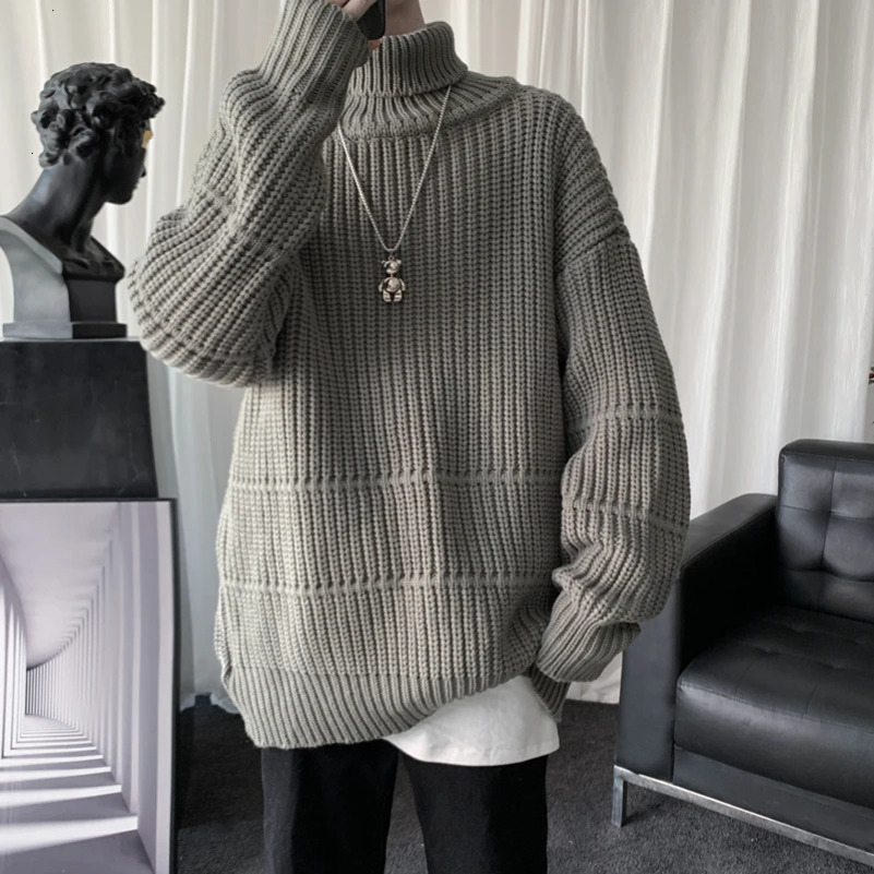 Autumn and winter mens casual turtle neck zipper mens long sleeved ribbed sweater Korean fashion warm knit sweater 241113