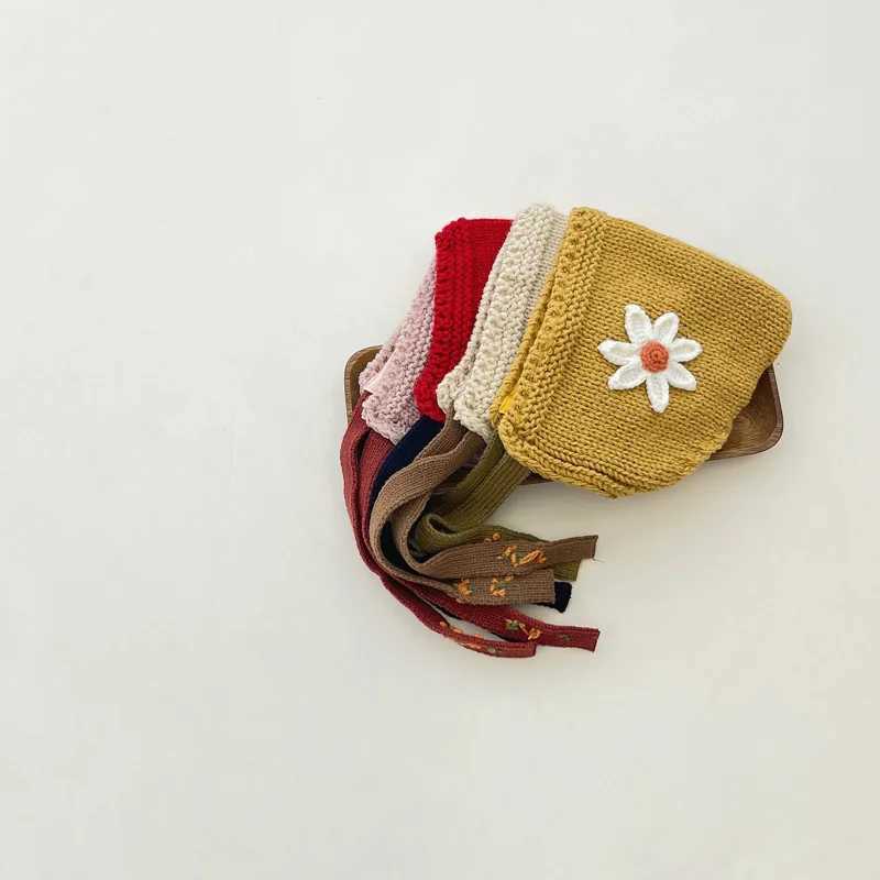 Cute Flower Ear Protection Hat for Baby Knit Pullover Cap Winter Warm Kids Woolen Bonnet 14Year Boy Girl Liner Velvet Beanie Z251029