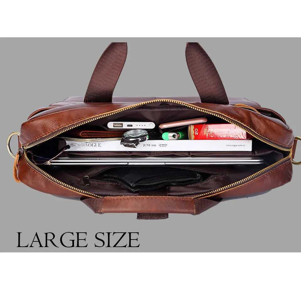 Men Genuine Leather Handbag Fashion Office 14 inch Laptop Briefcase Bag Male Computer Shoulder Bags Mens Business Document Bag J2510251