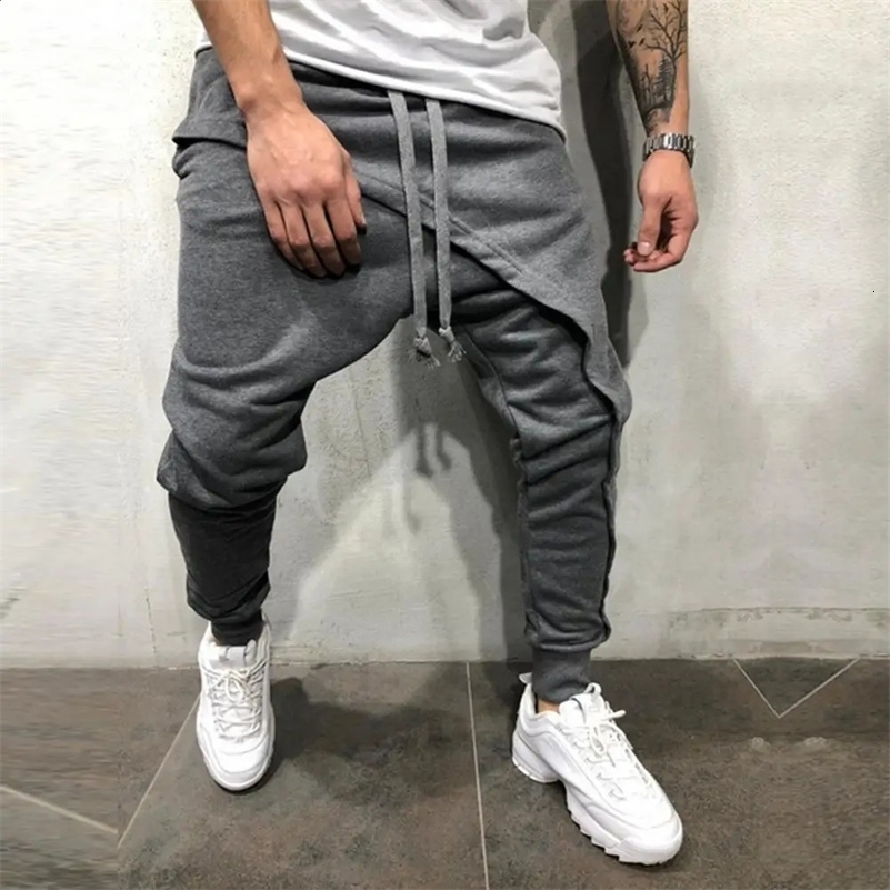 Men Harem Pants Ankle Tied Hip Hop Double Layer Running Baggy Pants Korean Casual Elastic Waist Trousers Sweatpants Tracksuits o240821