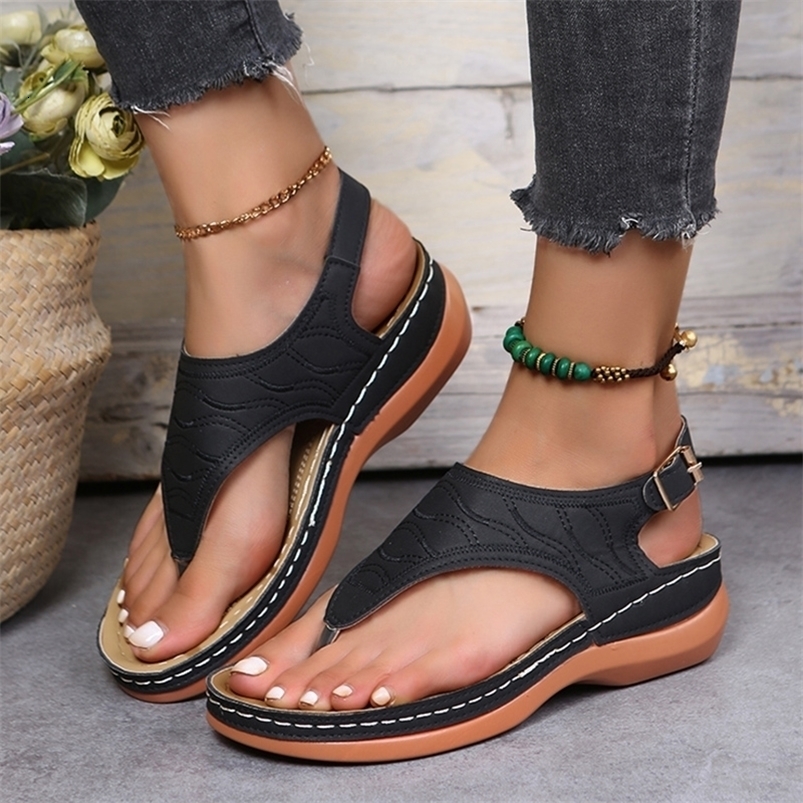 Rimocy Fashion Clip Toe Wedge Sandals Women Summer Platform Rome Sandalias Mujer Plus Size 44 Thick Sole Beach Shoes Ladies 220418