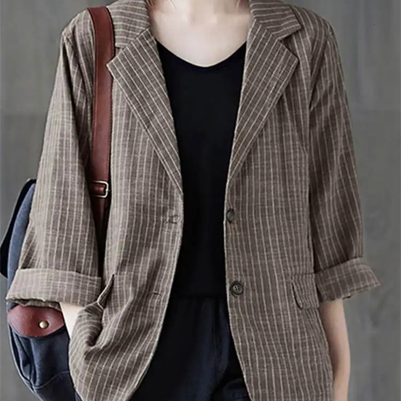 ZANZEA Fashion Stripe Printed Blazer Woman Long Sleeve Lapel Neck Jackets Autumn Casual Street Outwear Vintage OL Suits 240826