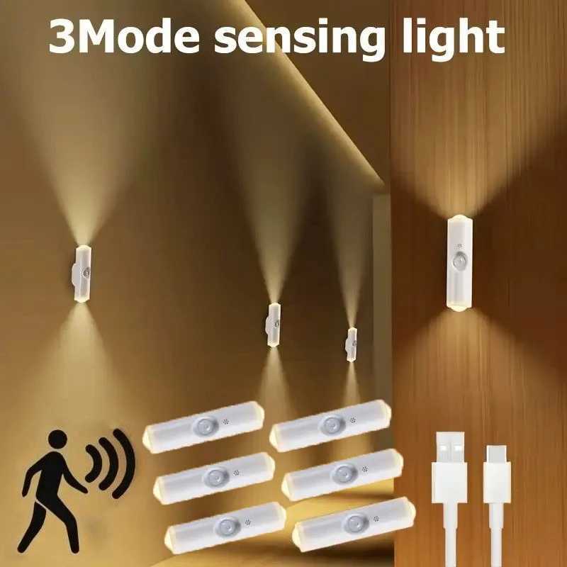 1246PCS 3color Adjustable LED Sensor Light USB Charging Intelligent Night Light Wall Mounted Suitable for Bedside Desk C251124