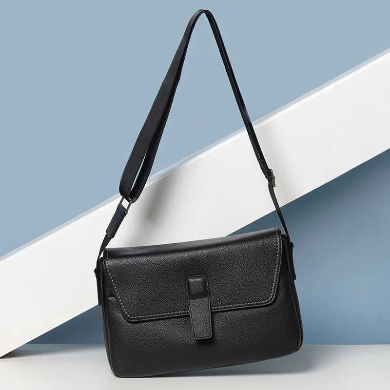 Mens Genuine Leather Shoulder Bag Large Capacity Top Grain Cowhide Casual Crossbody Messenger Bag J251025