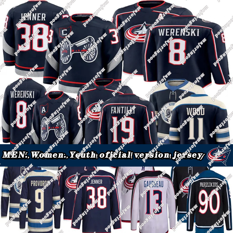 2025-26 New #38 Boone Jenner columbuss hockey jersey blue jackets jersey #23 Sean Monahan Adam Fantilli Kirill Marchenko Johnny Gaudreau Merzlikins Wood jerseys