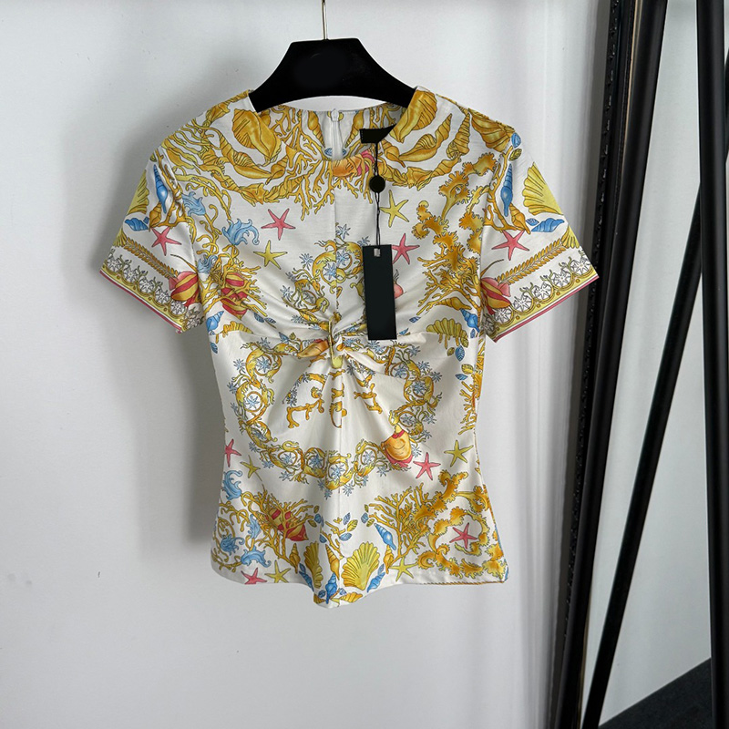 Women Boho Tops Designer Ocean Printed Short Sleeve Cropped Top Street Style Slim Fit T Shirt