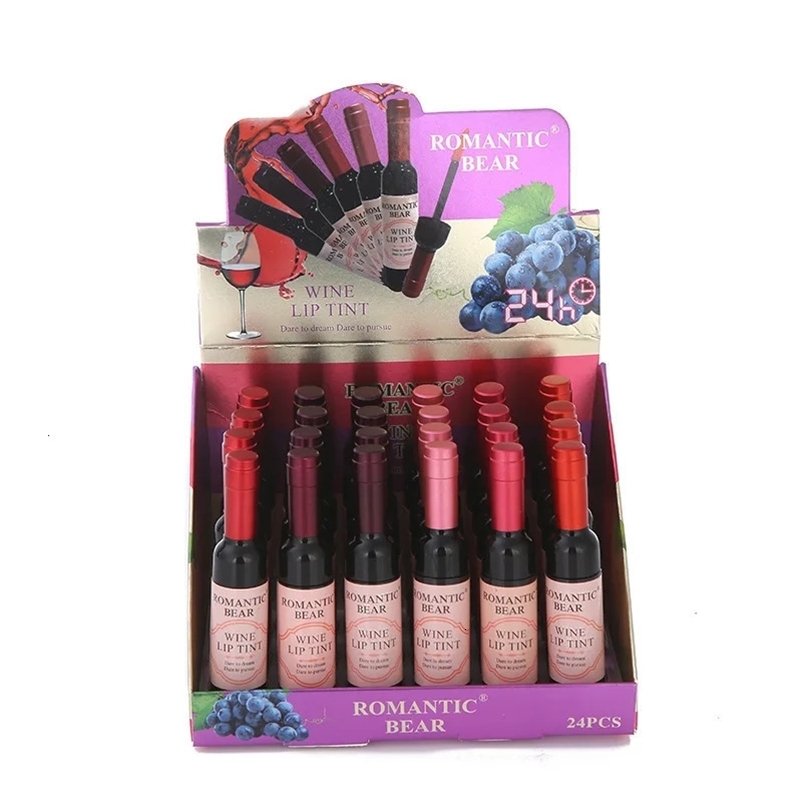 24Pcs Wine Lip Tint 6 colors Waterproof Wine Lip Stain Long Lasting Matte Liquid Wine Bottle Lipstick Lip Gloss for Women Makeup 240621