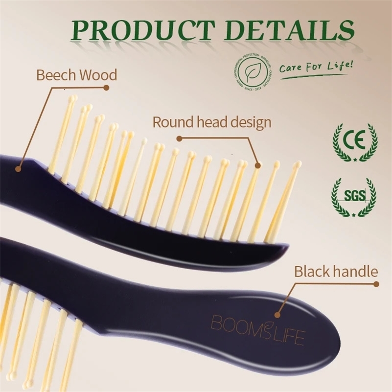 Wide Tooth Hair Comb Black Custom Wood Comb for Styling Detangling Hair Brush Women Head Acupuncture Point Massage Brush 240523