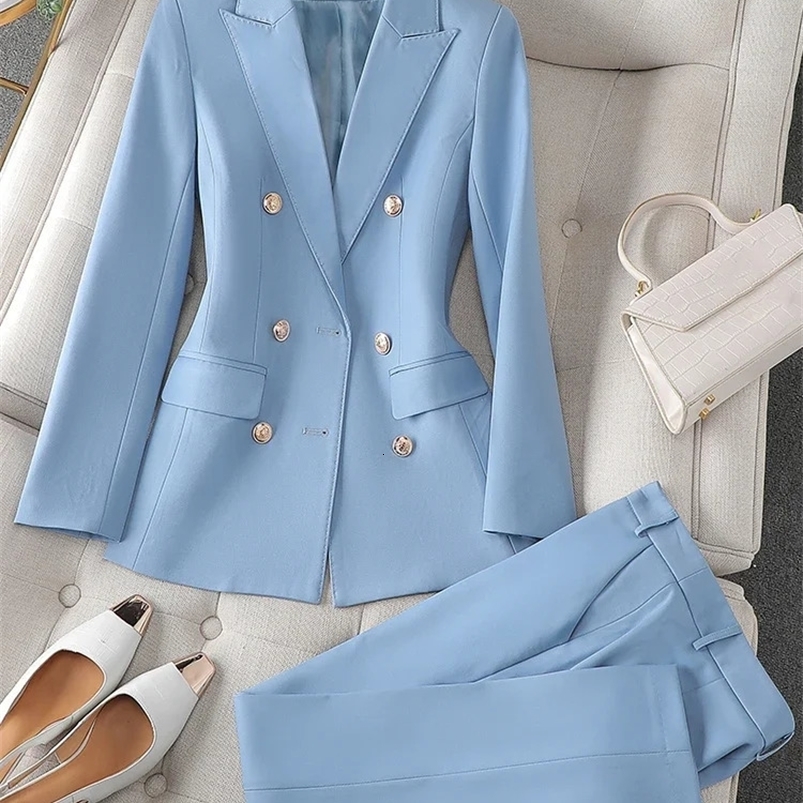 High Quality Office Ladies Pant Suit Solid Color Women Business Work Wear Blazer Jacket and Trouser Female Formal 2 Piece Sets 240826