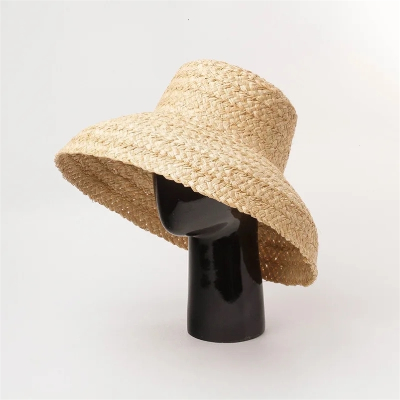 Fashion Women Wide Brim Raffia Hat Women Vacation Beach Hats Flat Top Straw Hat Summer Sun Hat Ladies UV Bucket Hat Wholesale 240530