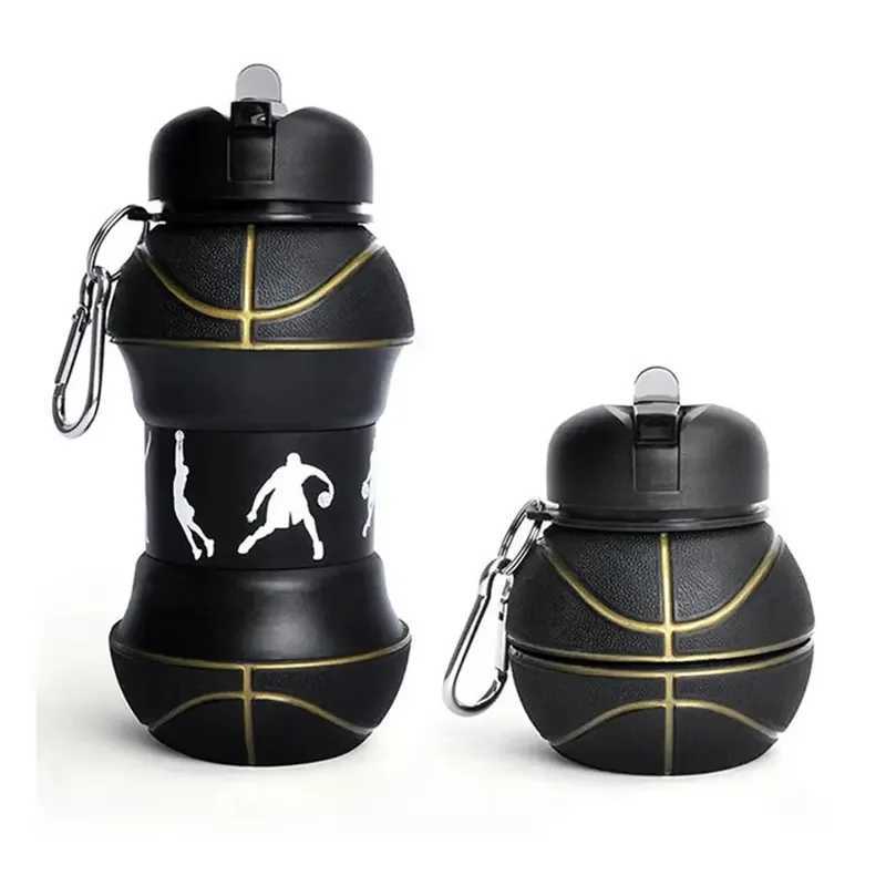 Silicone Fold Water Bottle Cups Outdoor Sports Basketball Style Leakproof Portable Sports Water Kettle J250923