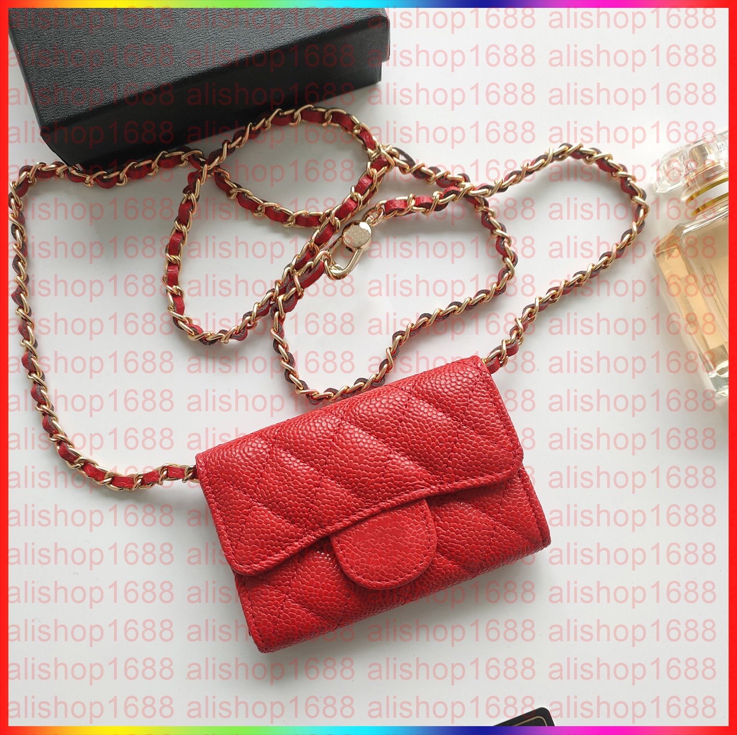 Designer Wallet Luxury Shoulder bag High quality Classic Coin bag Flap Caviar Handbag Chain Leather Double Letter Buckle crossbody bag women's Mini short wallet