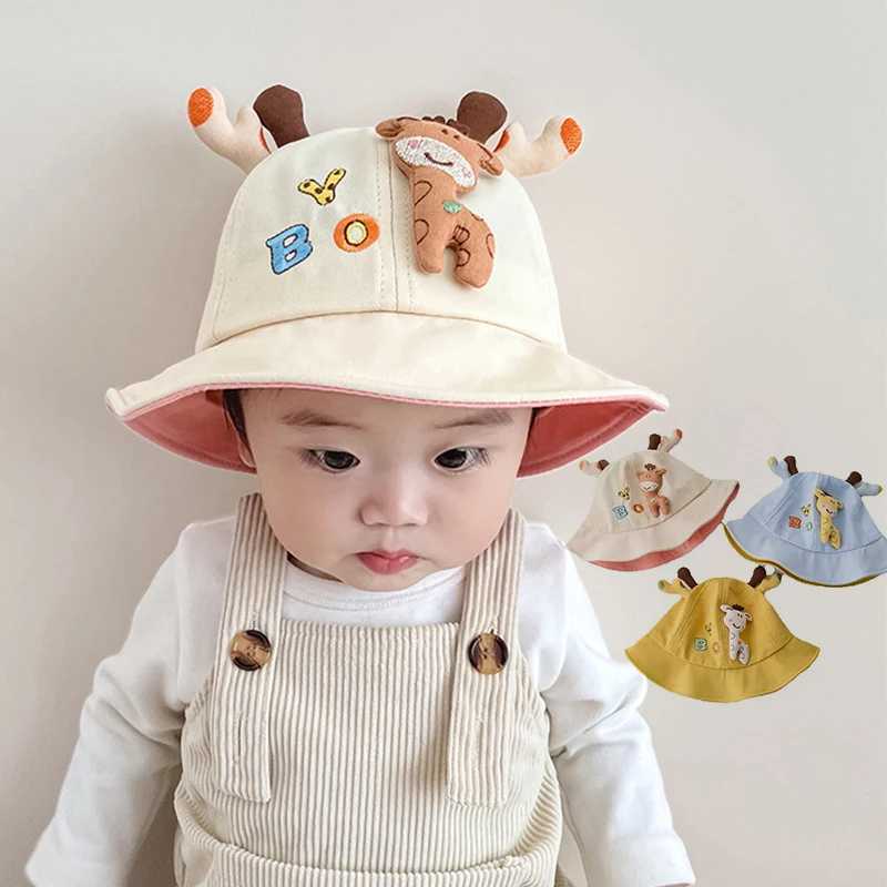 Cartoon Giraffe Baby Bucket Hat Summer Cotton Toddler Fisherman Cap Cute Solid Color Animal Kids Boy Girl Panama Sun Hats Z251029