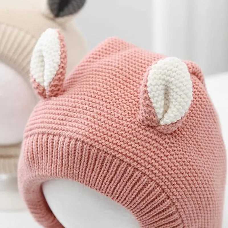 Cute Baby Hat Autumn and Winter Cartoon Ears Knitted Earmuffs Plush Hat Solid Color Thick Ear Protection Hat Childrens Gift Z251029