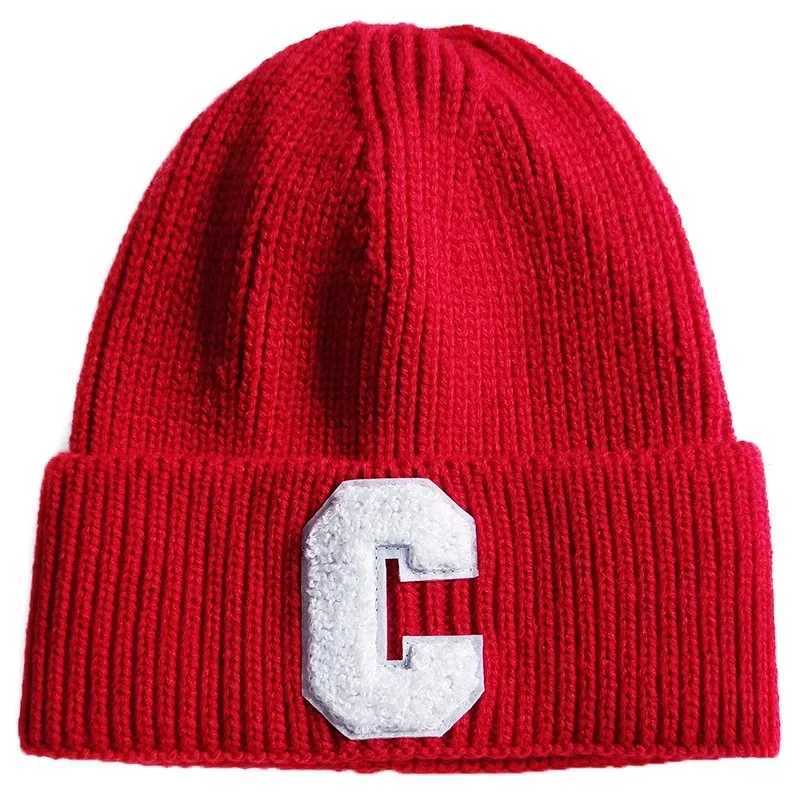 Fashion Unisex Winter Knitted Beanie Hat with Big C Letter Korean Style Skull Cap Soft Hip Hop Casual Bonnet for Men And Women D250923
