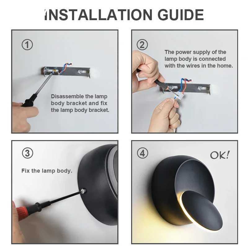 Led Wall Lamp 360 Degree Rotatable Bedroom Bedside Lights Dining Living Room Round Lamp Loft Staircase Aisle Decorative Fixture C251124