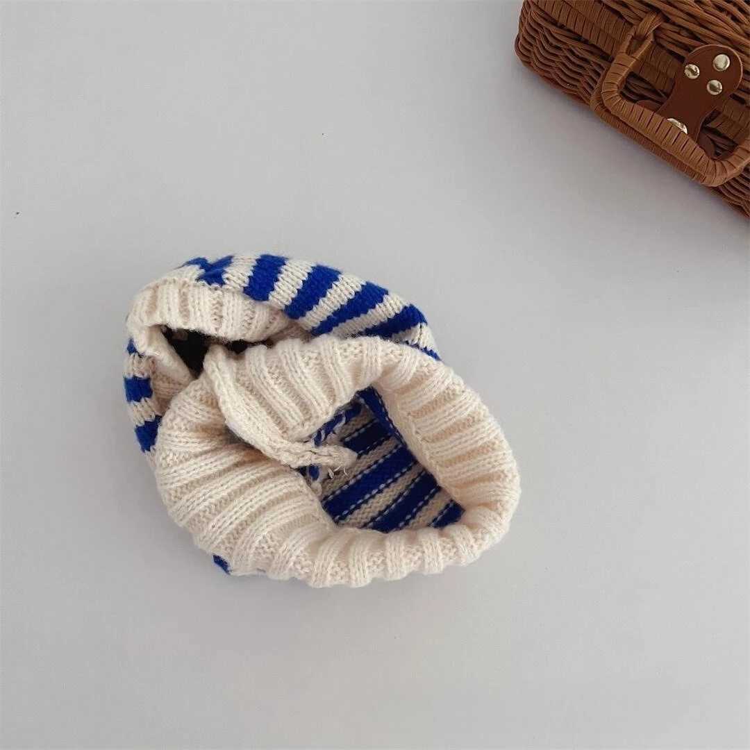 Solid Color Striped Scarf Hooded Hat for Baby Winter Warm Knitted Kids Balaclava Cap Korean Children Boy Girl Beanie Caps Z251029