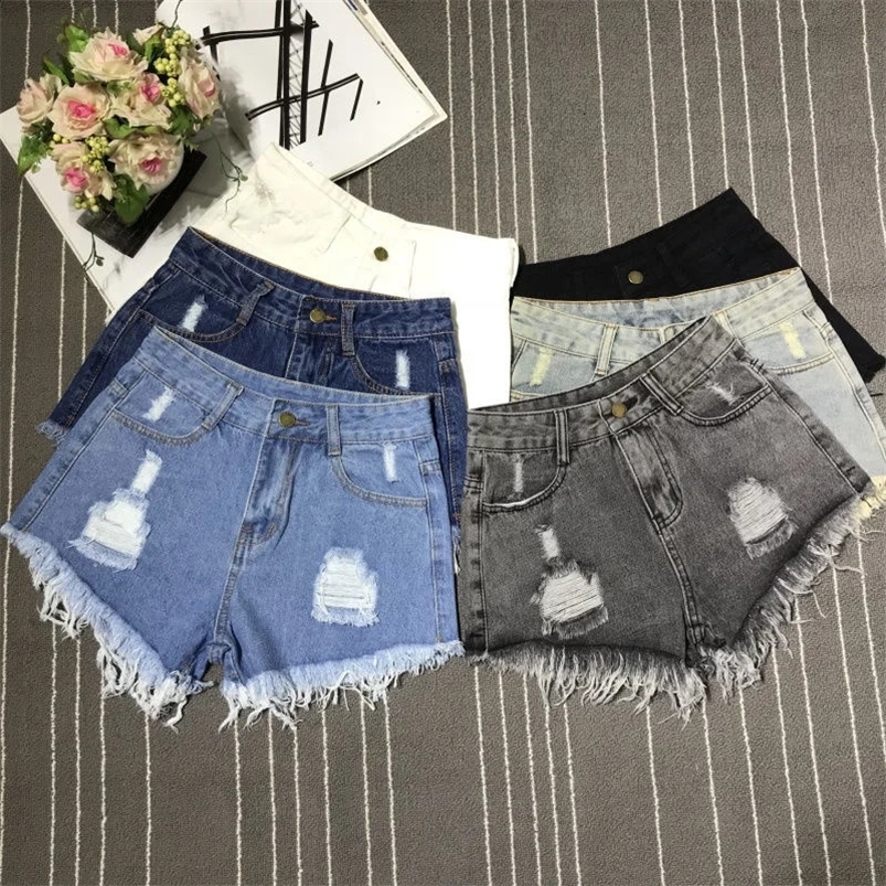 High Waist Tassel Broken Denim Shorts Female Summer Korean Version Raw Edge Wide Leg Loose Plus Size Jean Shorts Women 240821