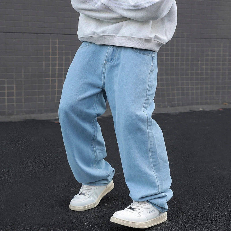 Streetwear Y2K Men Wide Leg Pants Baggy Jeans Straight Cotton Elastic Waist Loose Denim Trousers Korean Fashion Male Clothes 250116
