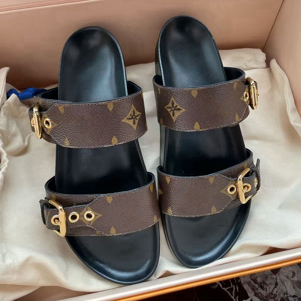 Women mens Designer sliders bom dia flat Mule COMFORT Sandal Luxury Slipper Leather shoe Floral denim Slide brown Summer Rubber Beach Shoes Loafer travel sandale