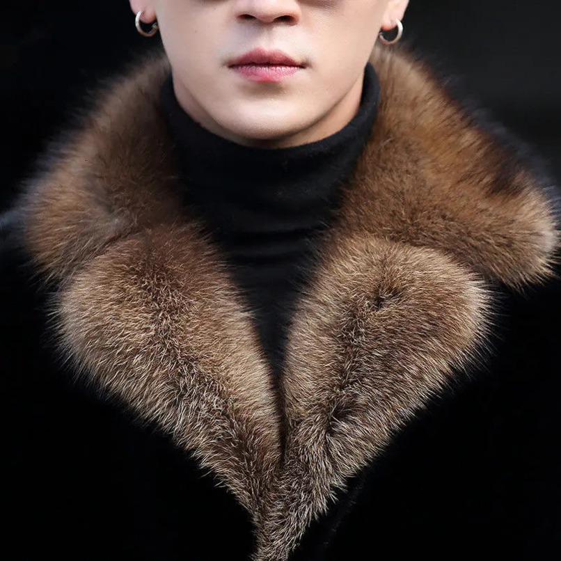 Winter coat mens thick mink coat set collar mink synthetic fur 241112