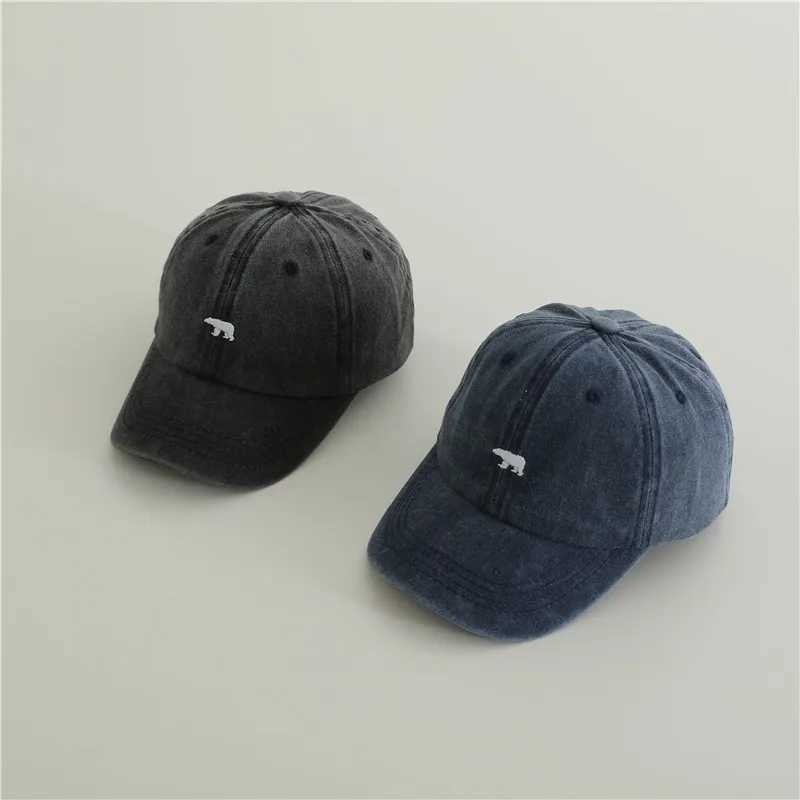 New Baby Embroidery Bear Denim Baseball Hats Outdoor Boy Girl Sunscreen Hat Retro Kids Peaked Cap Cotton Children Casual Caps Z251029