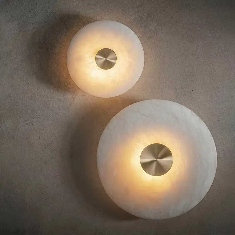 Spanish Natural Marble Wall Lamp Living Room TV Background Wall Lamp Light Luxury All Copper Creative Round Bedroom Bedside Lamp C251124