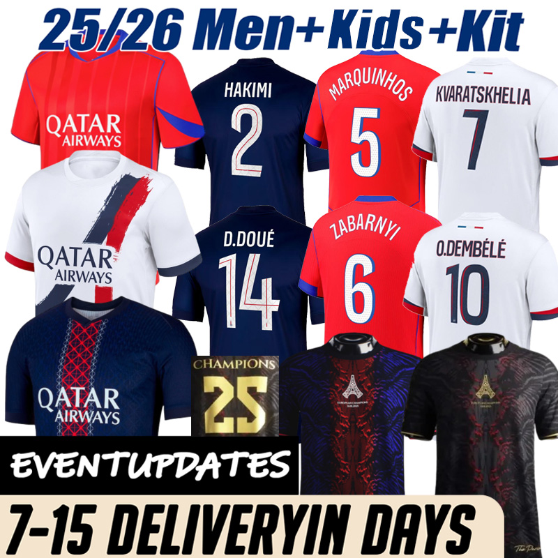 25 26 Paris maillot KVARATSKHELIA BARCOLA O.Dembele G.RAMOS Kits Soccer Jerseys maillot de foot HAKIMI SERGIO 2025 football Shirt men kids kit Stadium sock