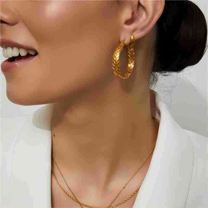 Light Style Niche Design Studs Gold Stainless Steel Wheat Earrings High-end Feel Ear Jewelry for Women