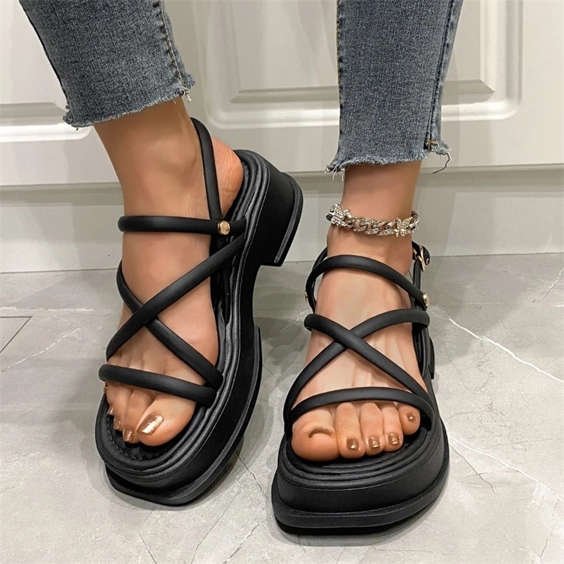 Womens Summer Chunky Platform Sandals Fashion Cross Strap Gladiator Shoes Woman Thick Bottom Wedge Heel Sandals for Women 240528