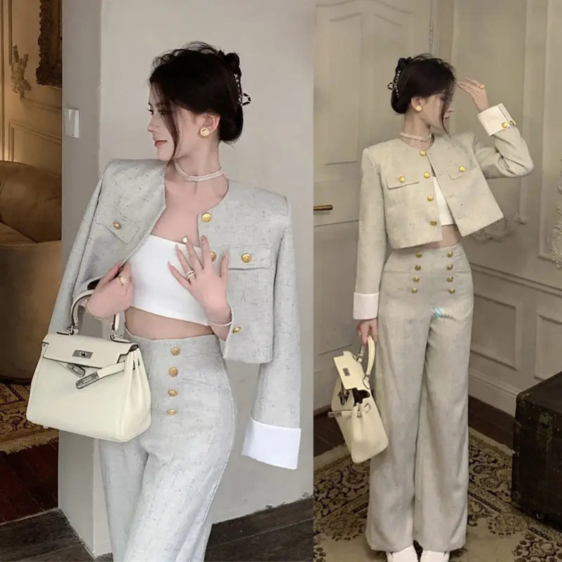 High class suit Womens clothing Autumn perfume short coat High waist pants two-piece womens suit 241010