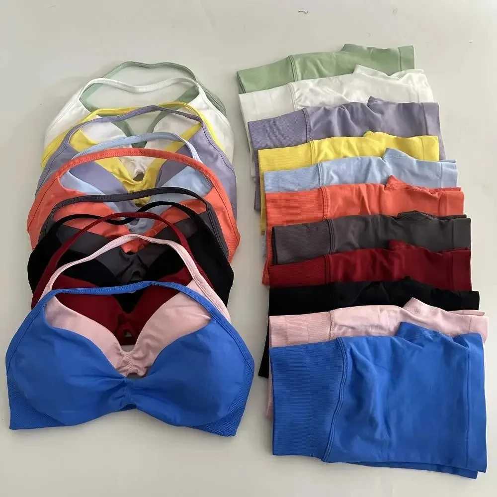 2 Pieces Women Yoga Set Seamless Impact Longline Strappy Tank Top Scrunch Sports Shorts Gym Clothes Woman Summer Workout Outfit W250923