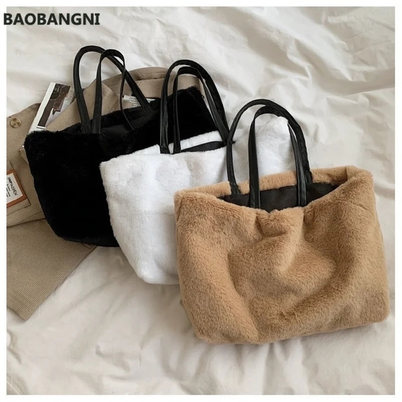 Evening Bags Faux Fur Bags Women Soft Large Capacity Fluffy Elegant Winter Fashion Tote Bag Shopping Ins Handbags Shoulder All-match 231030