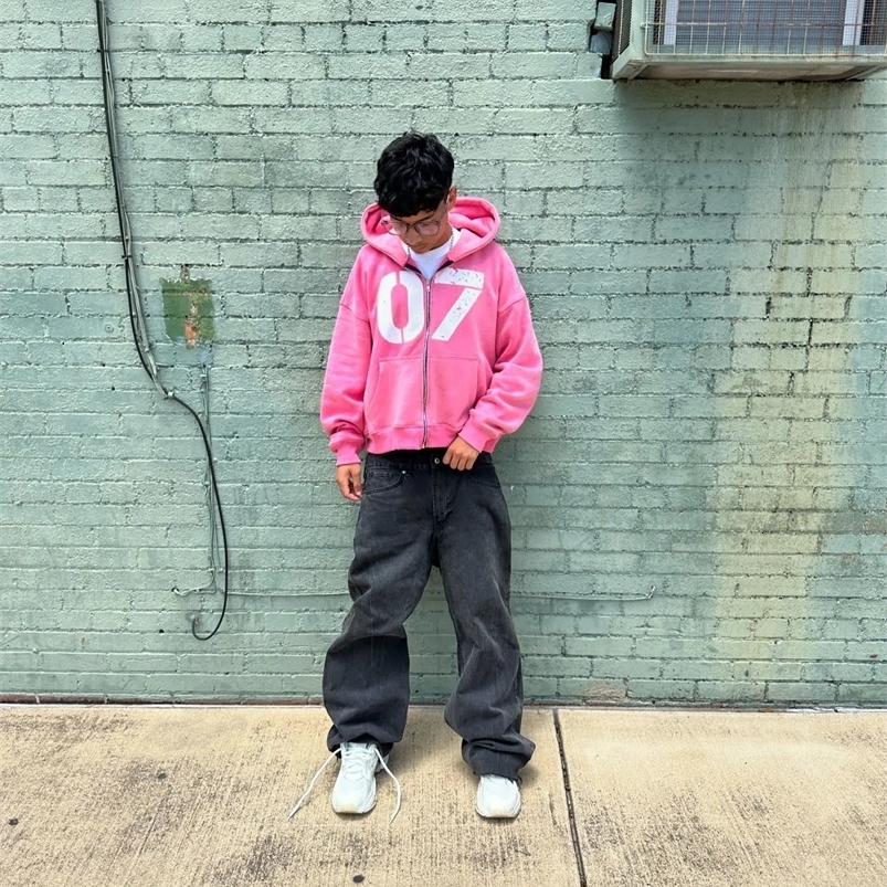 Harajuku Hip Hop Oversized 07 Pattern Hoodies Women Goth Punk Sweatshirt Y2k Tops Men Zip up Hoodies Streetwear 240822