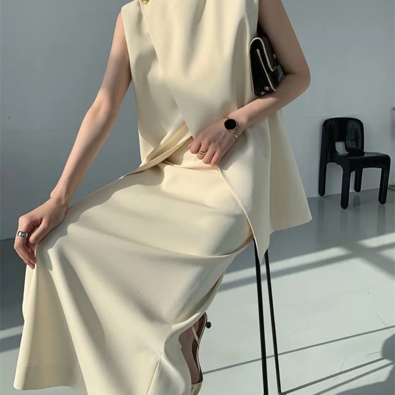 Irregular Blazer Vest Skirt Set Summer Chic Elegant Sleeveless Solid Tank Top Skirt Dress OL Outfit Clothes Suit 240826