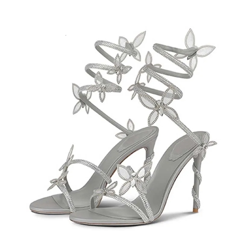 Eilyken Sexy Crystal Butterfly-knot Ankle Strap Sandals Woman Fashion Open Toe Stiletto High Heels Banquet Party Pumps Shoes 240528