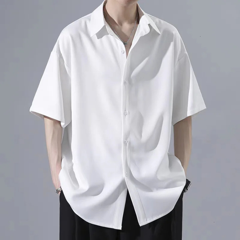 Ice Silk Five-point Short-sleeved Shirt for Mens Summer Thin Fashion Loose Draping Casual 250417