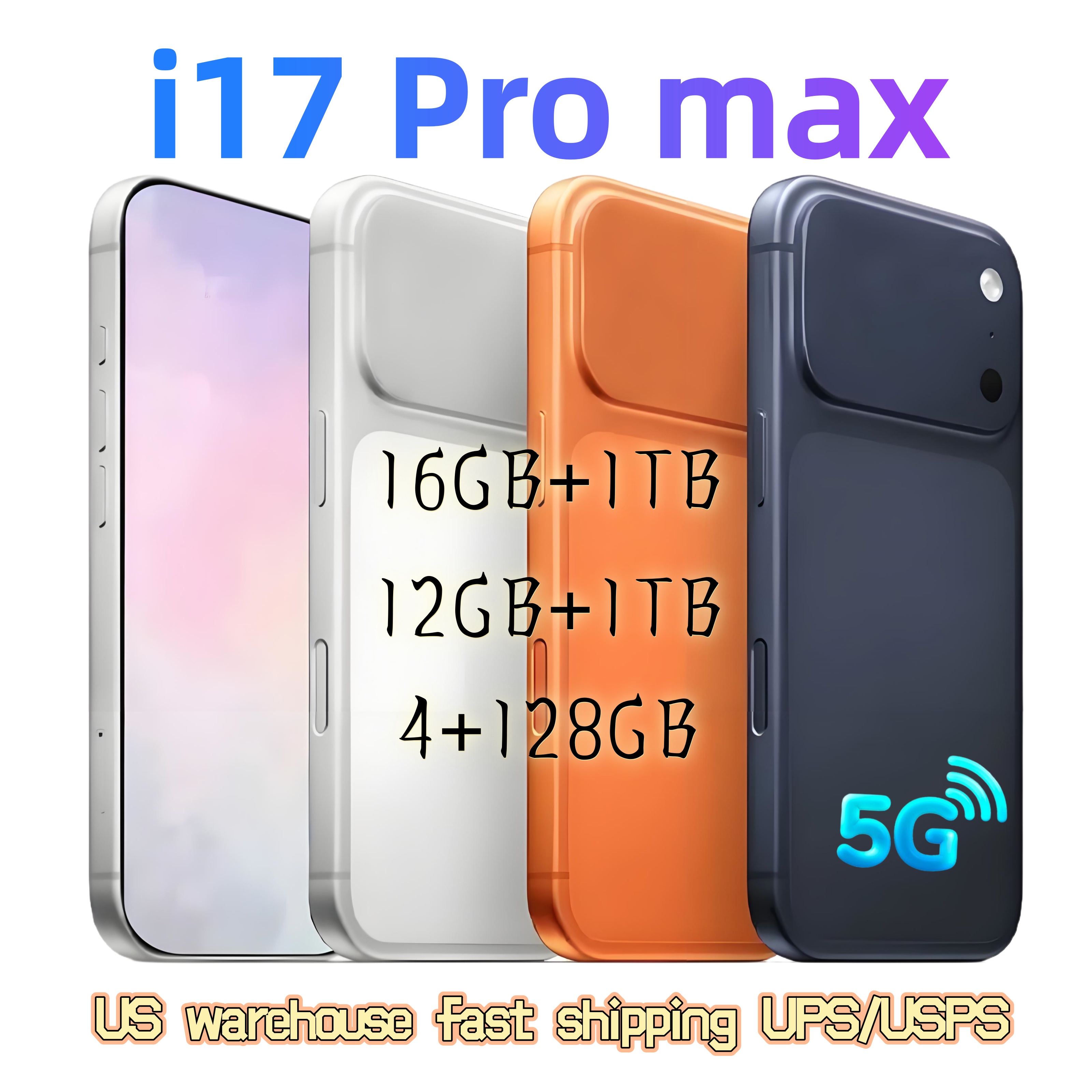 i16/i17 Pro Max 5G Smartphone 16+1TB 4G Phone Unlock 512GB Full Screen HD 6.9+Android Operating System High Pixel Facial Recognition US Warehouse Shipping Free USPS