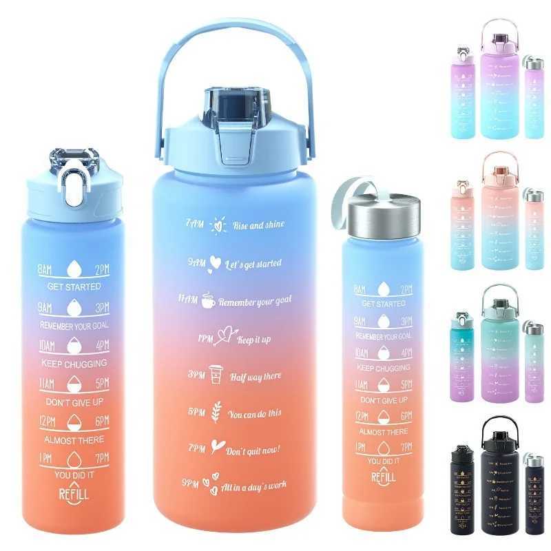 3Piece Set Large Capacity Gradient Water BottleWater Bottle with Straw 2 Litre Leakproof with Time Markerfor Sports Fitness J250923