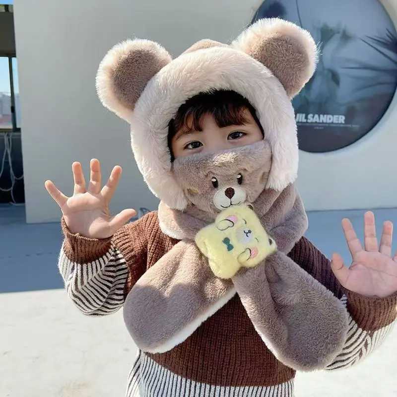 Childrens Winter Hat Scarf Boys Girls Velvet Hat Windproof Cold Ear Protection Mask Detachable 3piece Set 4m831 Z251029