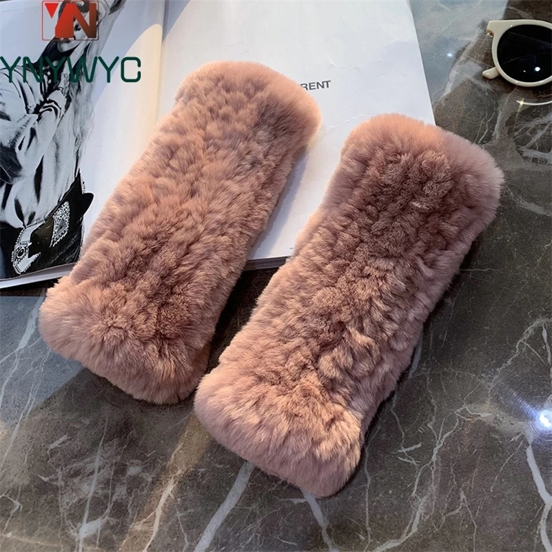 Winter Real Fur Golve Women Outdoor Warm 100% Real Rex Rabbit Fur Gloves Knit Thick Natural Soft Rex Rabbit Fur Mittens 240914