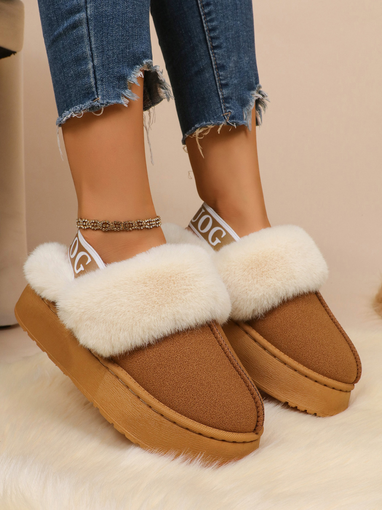 2025 Winter New Women's Thick-soled Low-top Casual Fashion Snow Boots with Elastic Band Warm Two-way Wear Cotton Slippers for Women