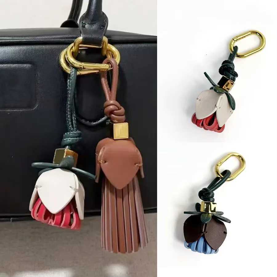 Flower Leather Bags Charm Ornaments Cowhide Flower Advanced Decorative Hanging Bag Accessories Tassels Car Handbag D250923