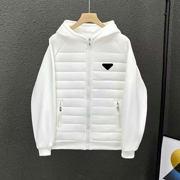 Men's Patchwork Cotton Triangle Pattern Printed Lightweight Jacket Winter Thin Loose Splicing Cotton Simple Warm Casual Hooded Coat Couple Jaets 