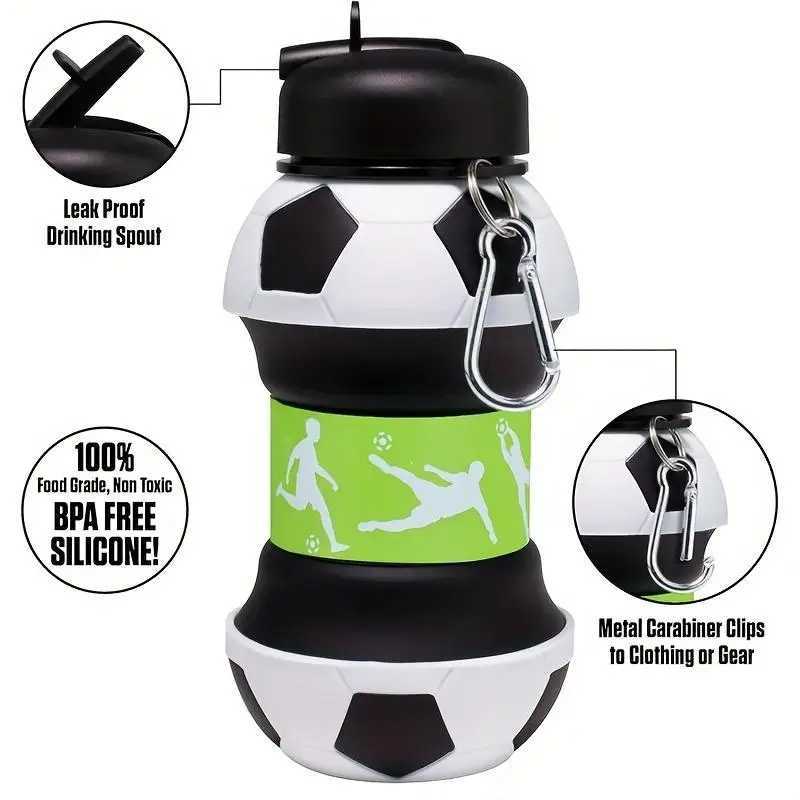 Foldable Ball Shaped Water Bottle 1 Count Portable Soccer Ball Design Water Bottle Leakproof Water Cup for Fitness Outdoor Ac J250923