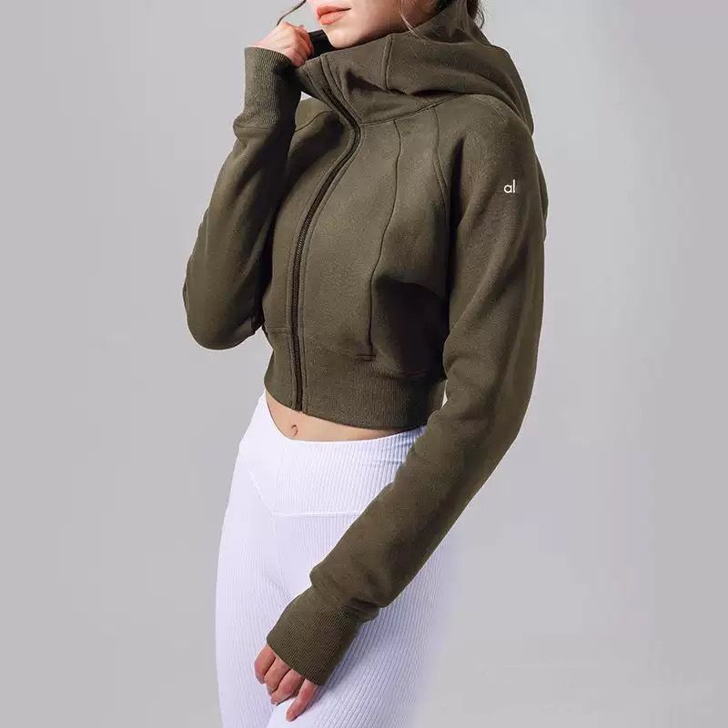Women's autumn and winter hooded fitness sports top plush warm loose fit jacket sweatshirt Long Sleeves Solid Color Gym Tight Top Fitness Outfit Sportswear
