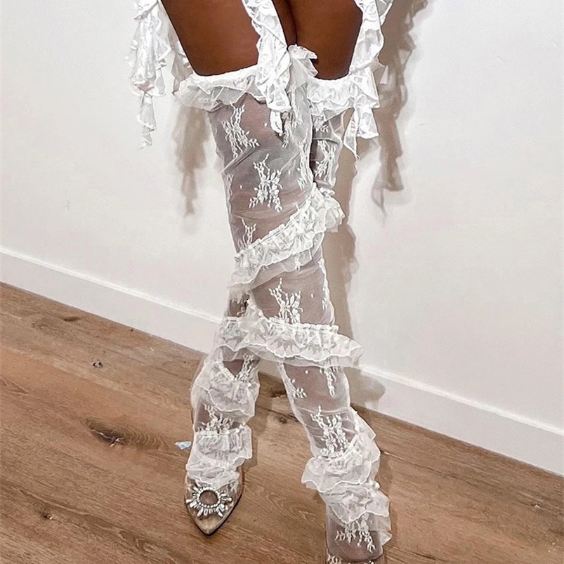 Weird Puss Women Over-The-Knee Stockings Lace See Through Elastic Wild Girls Clubwear Party Sexy Bodystocking Trendy 240823