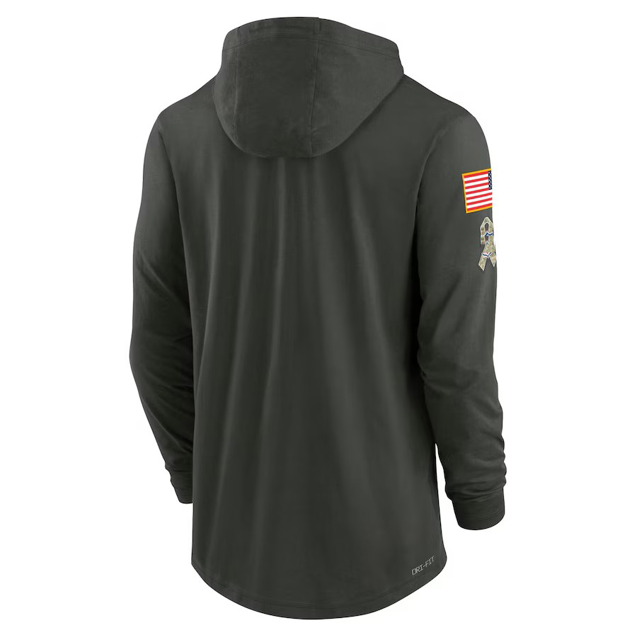 Mens Forest Green 2025 Salute to Service Sideline Lightweight Hooded Pullover Football Sweatshirts