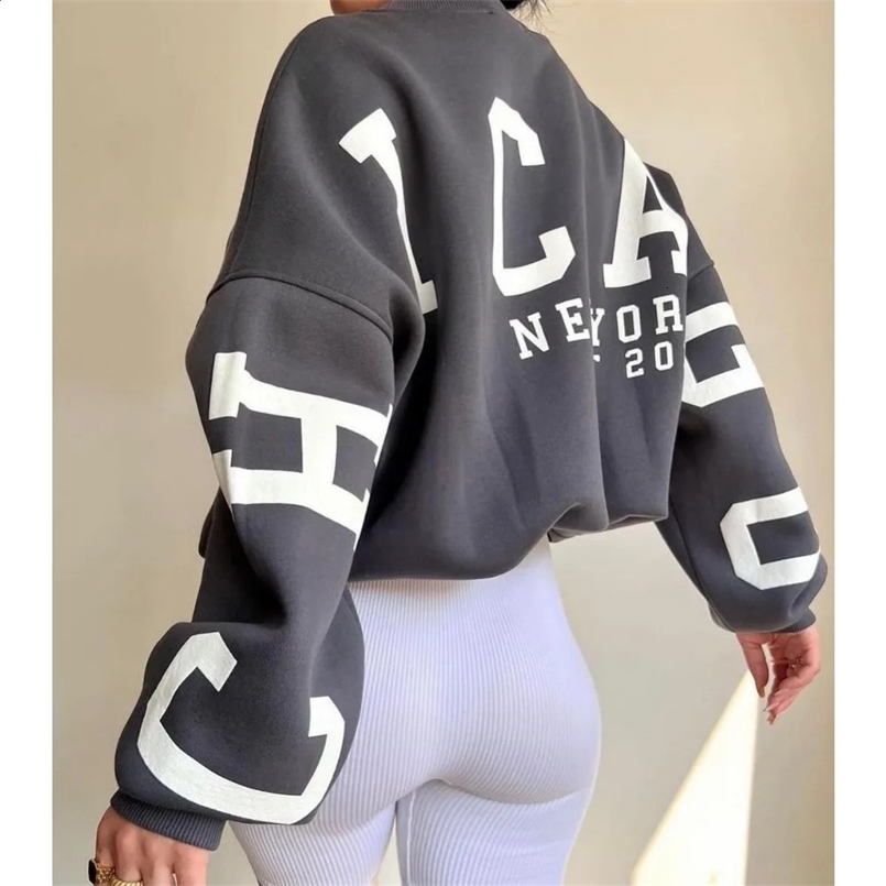 Casual Letter Printed Long Sleeve Pullover Hoodies Sweatshirt Aesthetic Women Clothing Tops Hoodie Highstreet Sweatshirts 240827